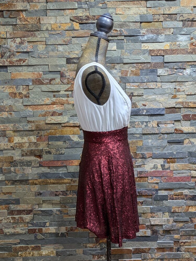 Ivory & Burgundy Sequin Dress, Size S