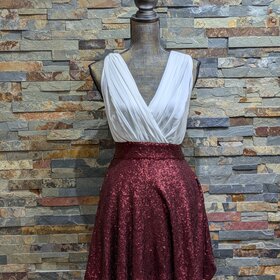 Ivory & Burgundy Sequin Dress, Size S