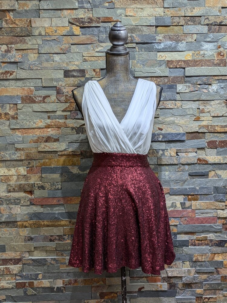 Ivory & Burgundy Sequin Dress, Size S