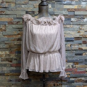 Adrianna Papell Taupe Shimmer Ruffled Edged Top, Size 16