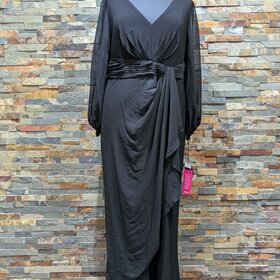 Adrianna Papell Black Ruched Detailed Formal Jumpsuit  w/ Sleeves, Size 22w