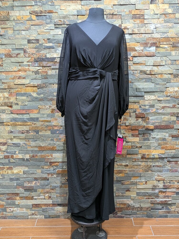 Adrianna Papell Black Ruched Detailed Formal Jumpsuit  w/ Sleeves, Size 22w