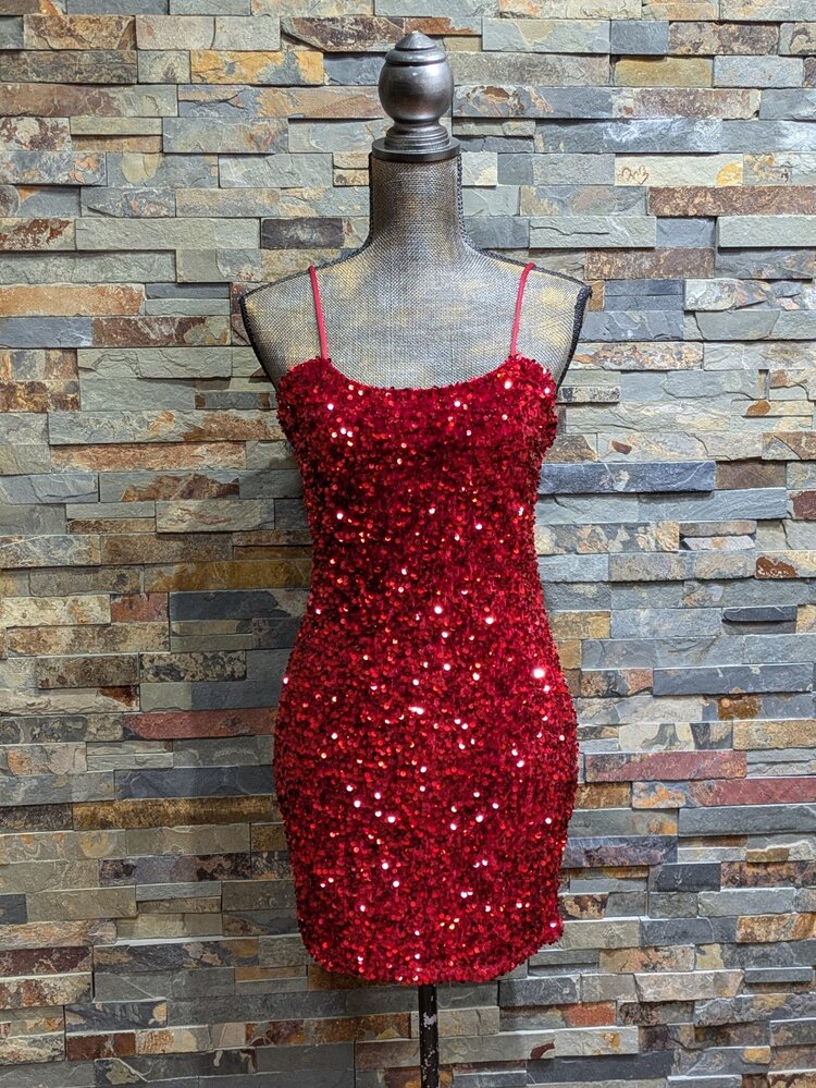 Velvi Inferno Red Sequin Dress,