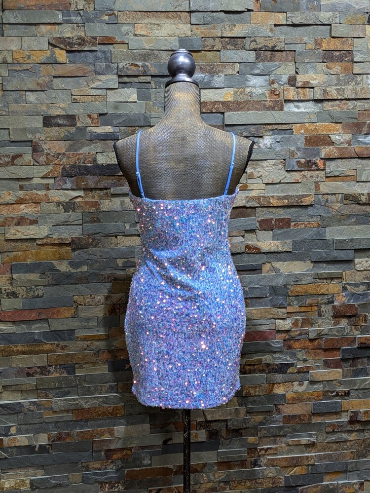 Velvi Sky Blue Elastic Sequin Dress,