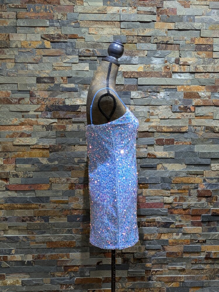 Velvi Sky Blue Elastic Sequin Dress,