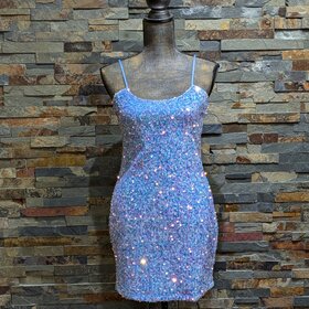 Velvi Sky Blue Elastic Sequin Dress,