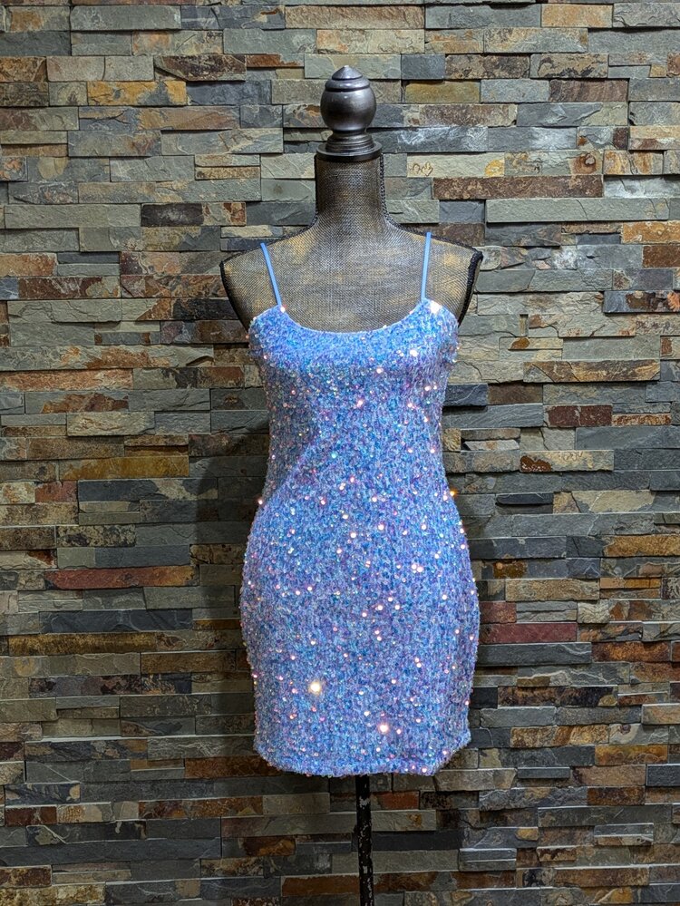 Velvi Sky Blue Elastic Sequin Dress,