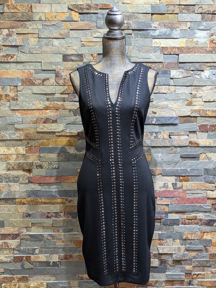 Caché Black Studded Bodycon Dress, Size M