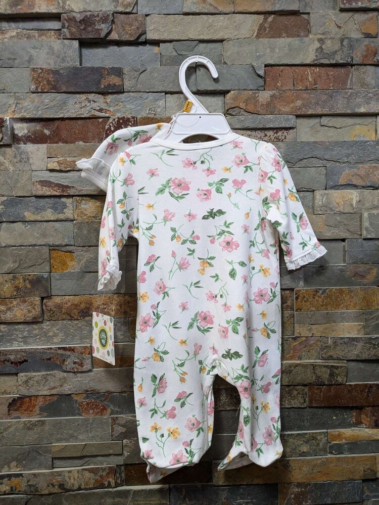 White Floral Footie with Hat