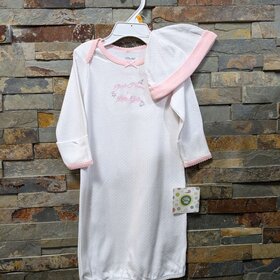 White with Pink Polka Dot Gown and Hat, Size 0-3M