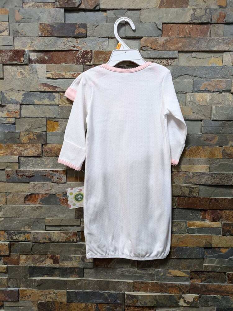 White with Pink Polka Dot Gown and Hat, Size 0-3M