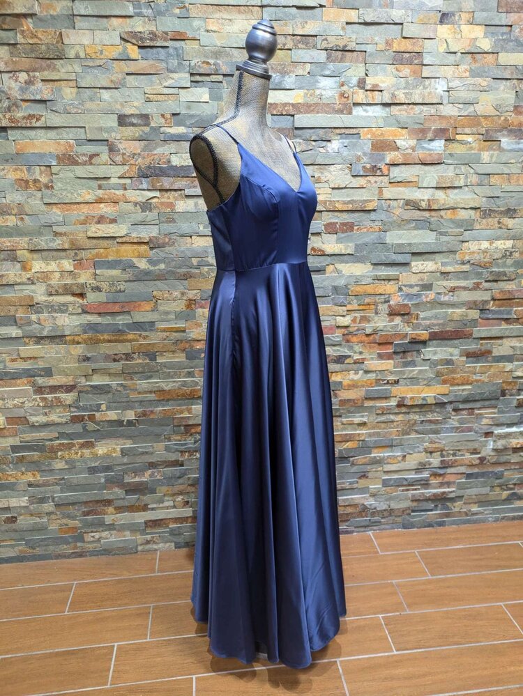 B Darlin Navy Blue Satin Dress, Size 11/12