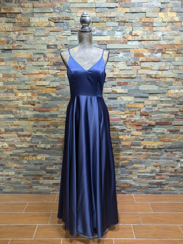 B Darlin Navy Blue Satin Dress, Size 11/12