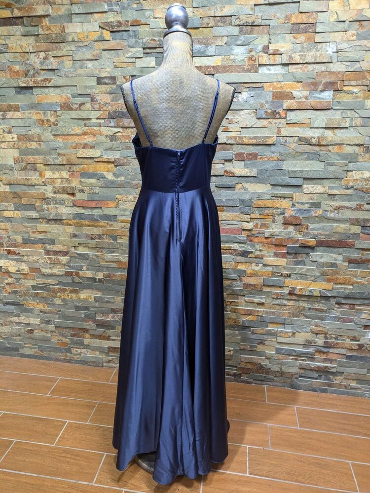 B Darlin Navy Blue Satin Dress, Size 11/12