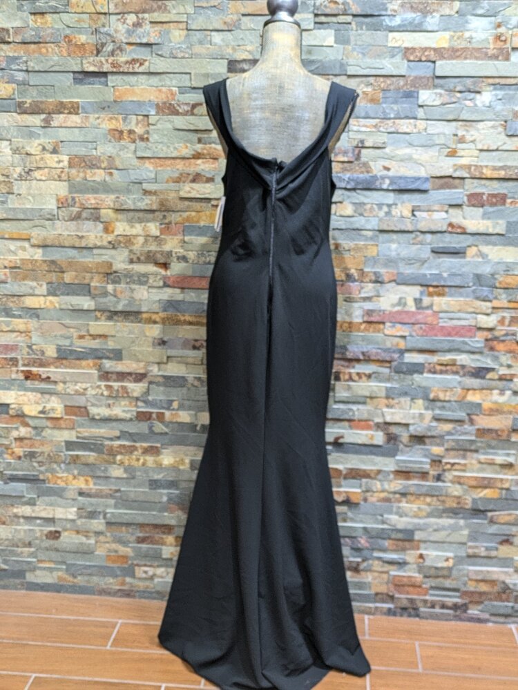 Crystal Doll Black Off the Shoulder Rhinestone Waist Gown, Size 15/16