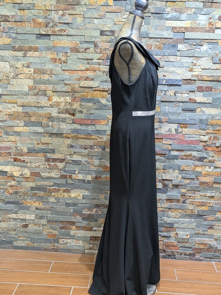 Crystal Doll Black Off the Shoulder Rhinestone Waist Gown, Size 15/16