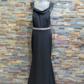 Crystal Doll Black Off the Shoulder Rhinestone Waist Gown, Size 15/16