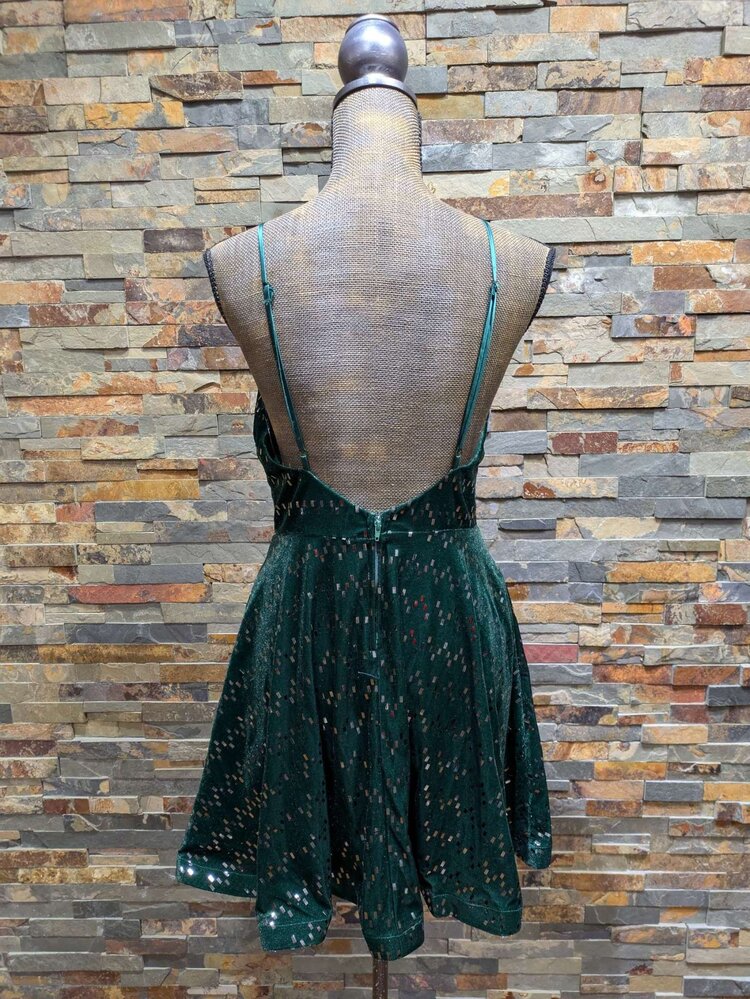 City Studio Emerald Green w/ Silver Accents Velvet Halter Dress
