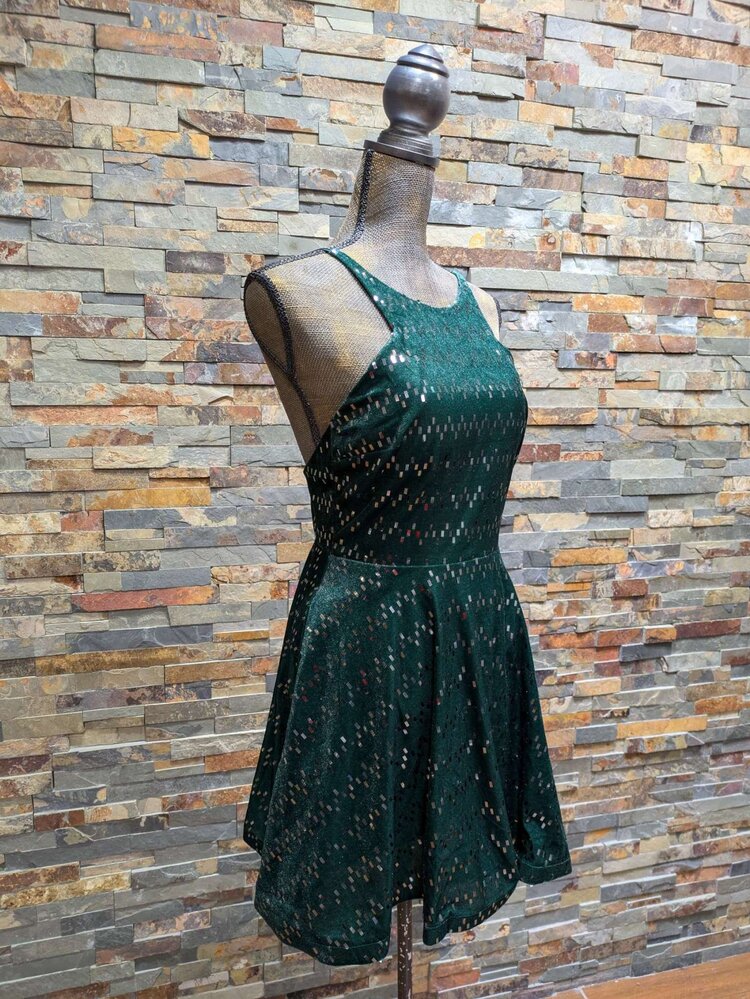 City Studio Emerald Green w/ Silver Accents Velvet Halter Dress