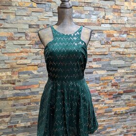 City Studio Emerald Green w/ Silver Accents Velvet Halter Dress