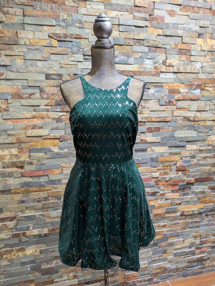 City Studio Emerald Green w/ Silver Accents Velvet Halter Dress
