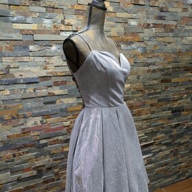 B Darlin Silver Sparkle Fit n' Flare w/ Corset Back, Size 15/16