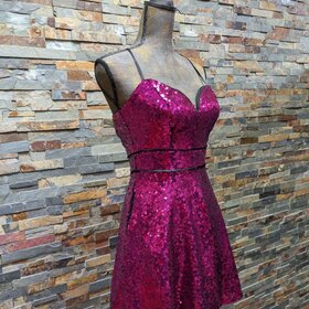 Crystal Doll Magenta Sequin Fit n' Flare Dress