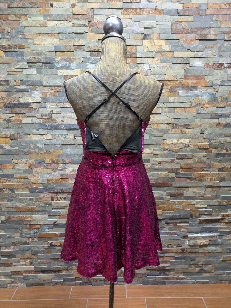 Crystal Doll Magenta Sequin Fit n' Flare Dress