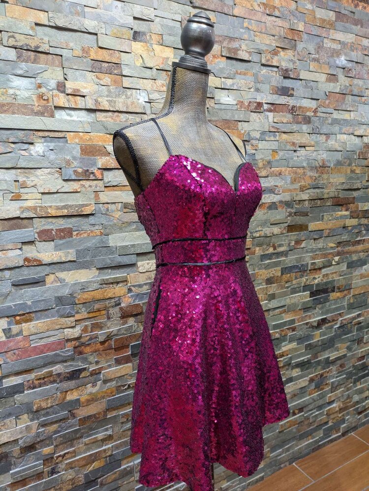 Crystal Doll Magenta Sequin Fit n' Flare Dress