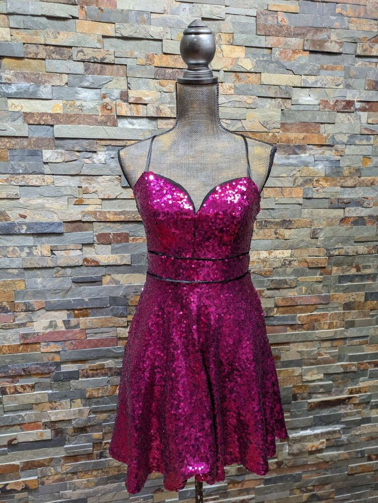 Crystal Doll Magenta Sequin Fit n' Flare Dress