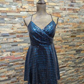 City Studio Blue And Black Striped-Sequin Dress