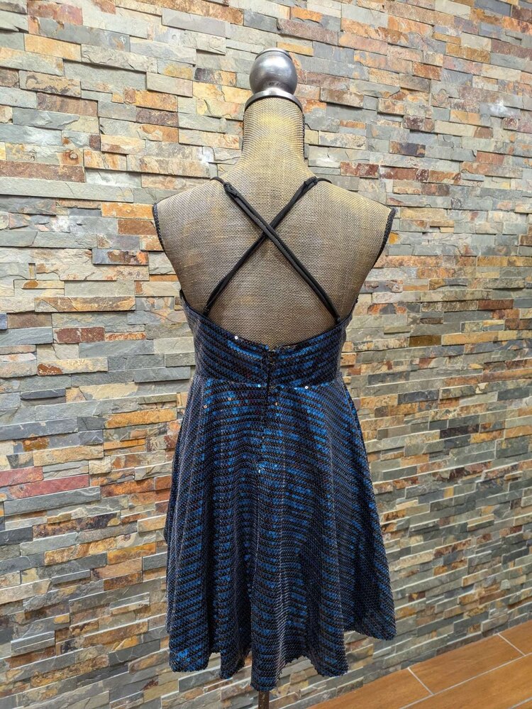 City Studio Blue And Black Striped-Sequin Dress