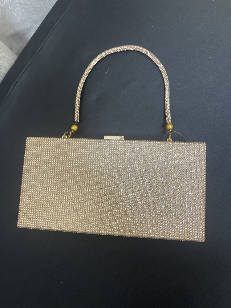 Wona Trading Rose Gold Bling Rectangle Evening Tote/Crossbody Bag