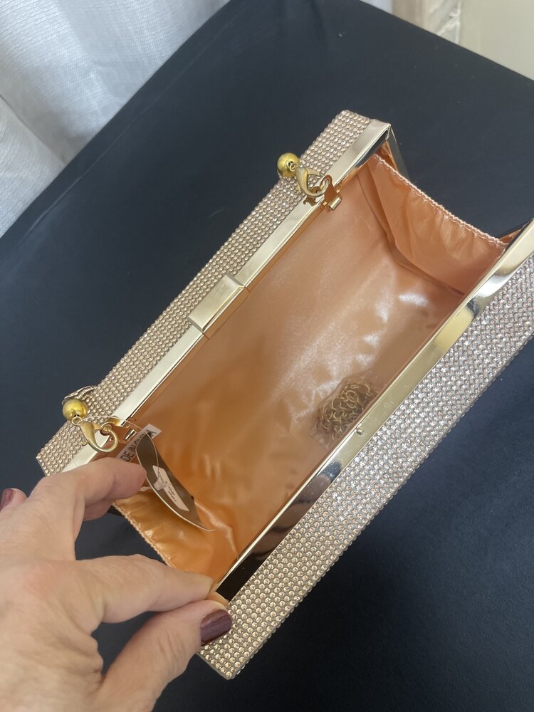 Wona Trading Rose Gold Bling Rectangle Evening Tote/Crossbody Bag