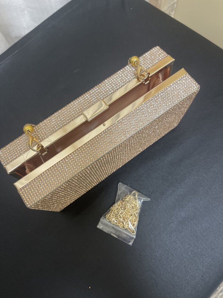 Wona Trading Rose Gold Bling Rectangle Evening Tote/Crossbody Bag