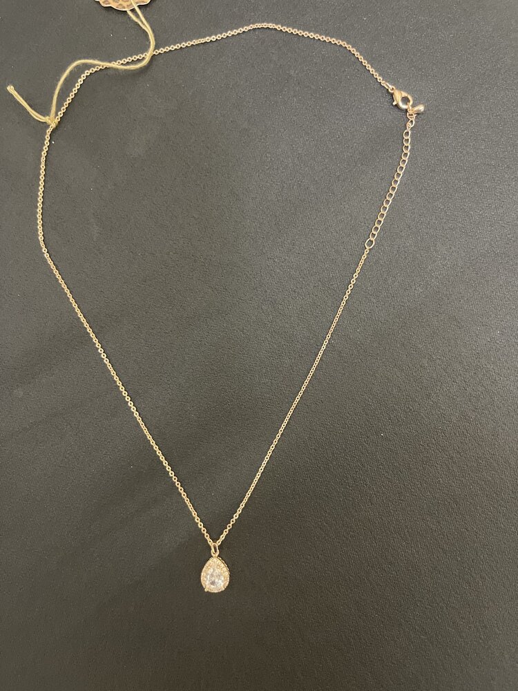 Wona Trading Rose Gold Teardrop Stone Pendant Necklace