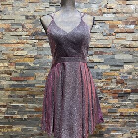 Sequin Hearts Fuchsia Shimmer Strappy Back Dress, Size 9P