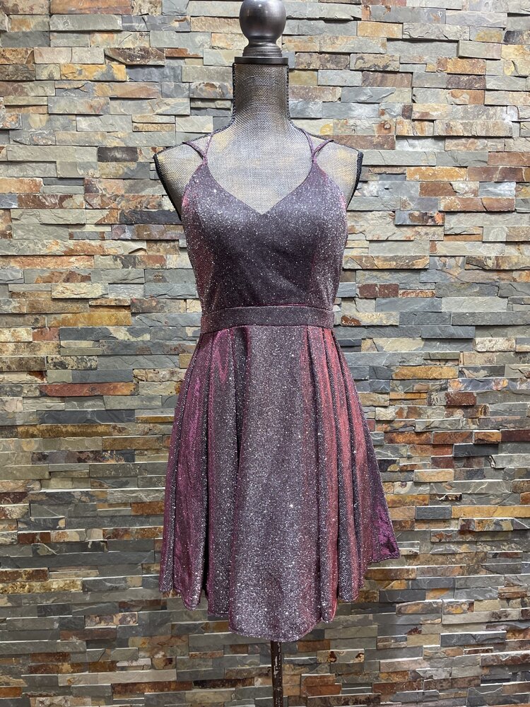 Sequin Hearts Fuchsia Shimmer Strappy Back Dress, Size 9P