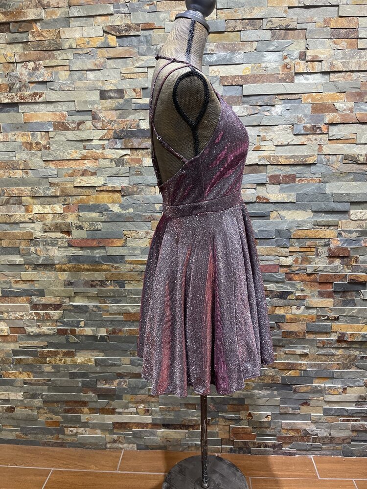 Sequin Hearts Fuchsia Shimmer Strappy Back Dress, Size 9P