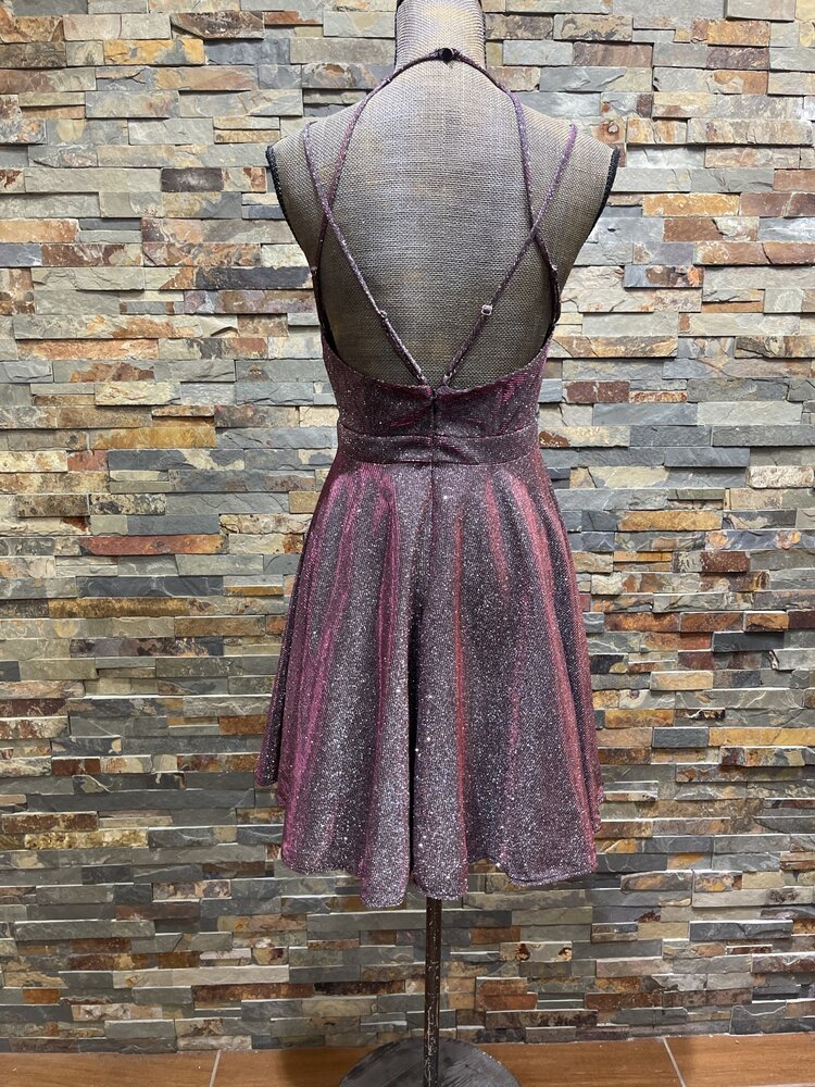 Sequin Hearts Fuchsia Shimmer Strappy Back Dress, Size 9P