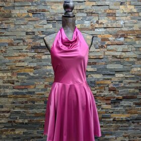 City Studio Pink Satin High Draped Neck Fit N' Flare Dress, Size M