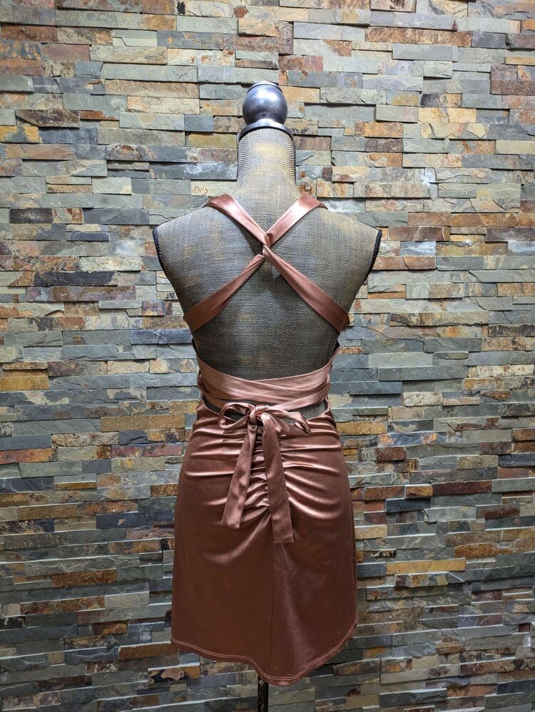 B Darlin Toast Satin Cross Back Bodycon Dress