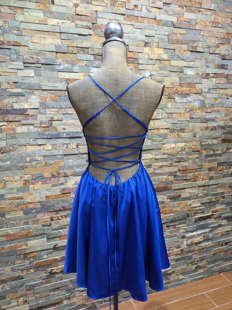 B Darlin Royal Blue Corset-Back Fit N' Flare Dress