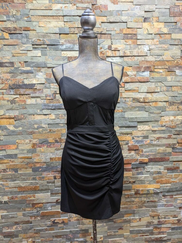 Emerald Sundae Black Bustier Ruched Mini Dress, Size XXL