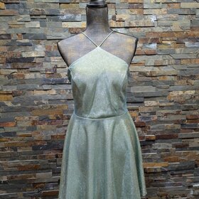 B Darlin Sage Green Sparkle Fit N' Flare Halter Dress, Size 13/14