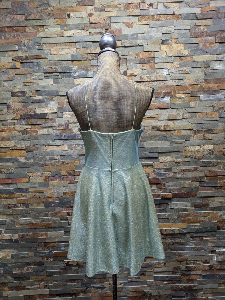 B Darlin Sage Green Sparkle Fit N' Flare Halter Dress, Size 13/14