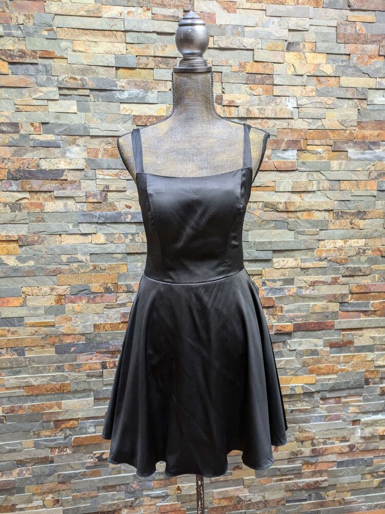 B Darlin Black Satin Fit N' Flare w/Strappy Back