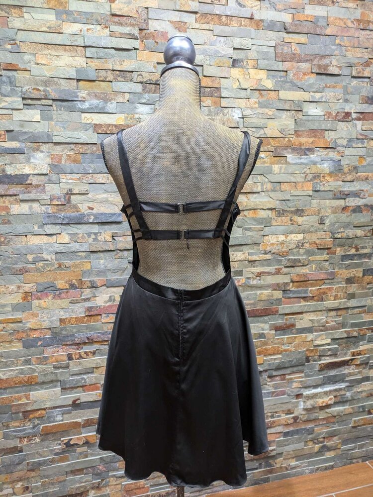 B Darlin Black Satin Fit N' Flare w/Strappy Back