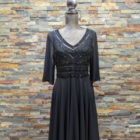 Jkara Black Beaded Midi Dress w/ Cape Sleeves, Size 6