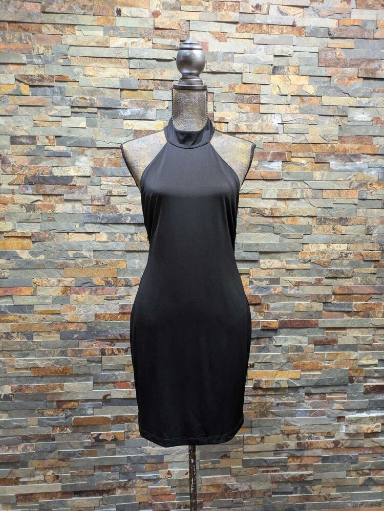 B Darlin Black High Neck + Open Back Dress, Size XL